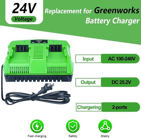 DTK Fast Charging Dual Port Replacement for Greenworks 24V Charger Battery | Fit Lithium-ion CAG817 CAF806 29862 Rapid Ultra Turbo Battery Charger in Kuwait