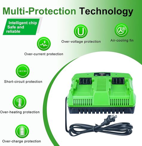 DTK Fast Charging Dual Port Replacement for Greenworks 24V Charger Battery | Fit Lithium-ion CAG817 CAF806 29862 Rapid Ultra Turbo Battery Charger in Kuwait