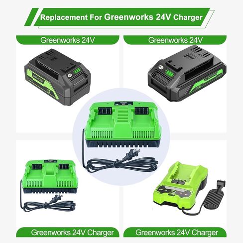 DTK Fast Charging Dual Port Replacement for Greenworks 24V Charger Battery | Fit Lithium-ion CAG817 CAF806 29862 Rapid Ultra Turbo Battery Charger in Kuwait