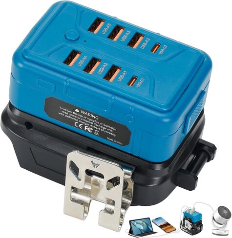Portable USB Charger Adapter for Dewalt 20V Battery, Power Converter with 8 Ports USB-A & Type-C PD/QC Fast Charge for Workshop Camping Travel Job Site (Battery Not Included) in Kuwait