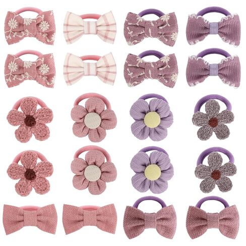 JESSCAT 20PCS Baby Hair Ties, 10 Multicolor Elastic Hair Ties with Bows, 2.5cm No-Crease Cotton Hair Elastics, Small Thin Ponytail Holders for Baby Girls, Toddlers, Kids in Kuwait