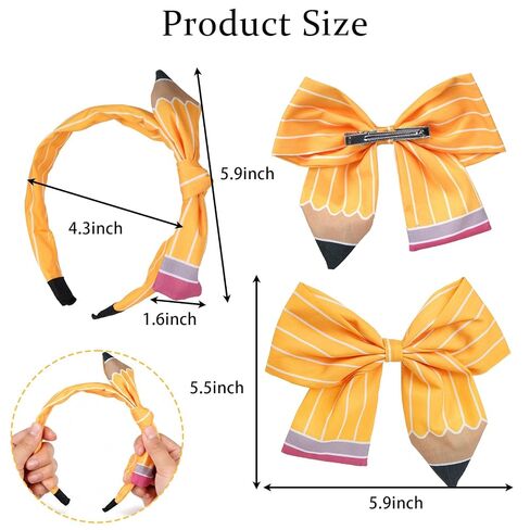 2 Pcs First Day Back to School Pencil Hair Accessories for Girls Teacheres | Pencil Bow Clip Headband for Girls,School Uniform Hair Bows,Back to School Supplies,for School Outfits,Adorable Accessory in Kuwait