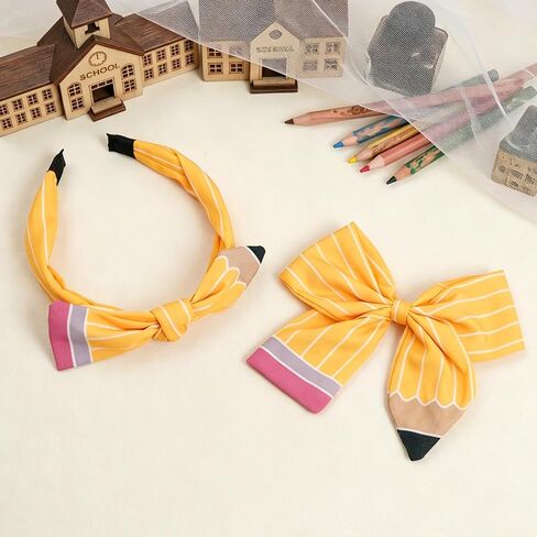 2 Pcs First Day Back to School Pencil Hair Accessories for Girls Teacheres | Pencil Bow Clip Headband for Girls,School Uniform Hair Bows,Back to School Supplies,for School Outfits,Adorable Accessory in Kuwait