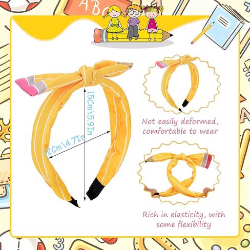 4Pcs Pencil Hair Bow Clips Headband Yellow Bow Hair Back to School Accessories Set for Girl First Day of School Students Outfits in Kuwait