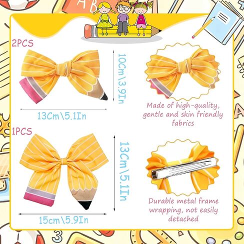 4Pcs Pencil Hair Bow Clips Headband Yellow Bow Hair Back to School Accessories Set for Girl First Day of School Students Outfits in Kuwait