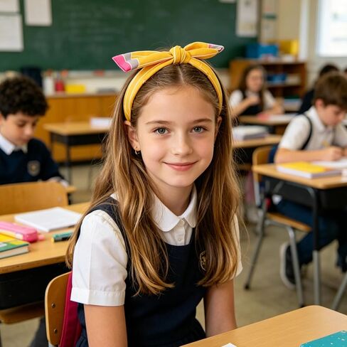 4Pcs Pencil Hair Bow Clips Headband Yellow Bow Hair Back to School Accessories Set for Girl First Day of School Students Outfits in Kuwait
