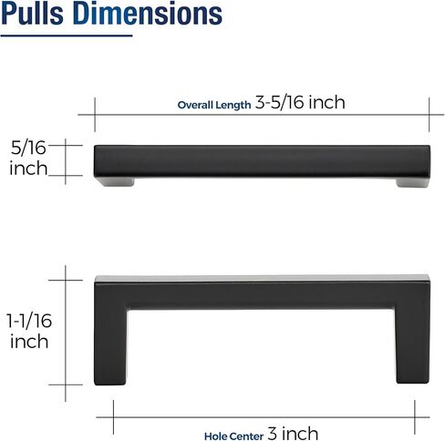 JOY DECOR Matte Black Cabinet Pulls Slim Square Handles, 3 Inch, 10 Pack | Slim Square Bar, Solid Build, Modern Look, Easy Install, For Kitchen Drawers, Dressers, Cabinets, Furniture Projects in Kuwait