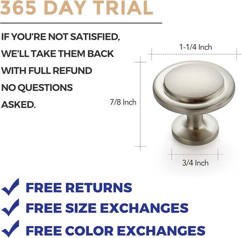Ravinte Brushed Nickel Cabinet Knobs Zinc Drawer Knobs, 1-1/4 Inch, 30 Pack | Round Knob Shape, Smooth Pull Grip, Kitchen Cabinet Update, For Dressers, Drawers, Cabinet Doors, Furniture Hardware Projects in Kuwait