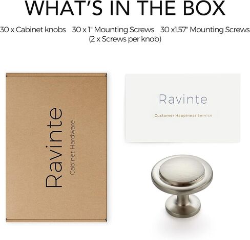 Ravinte Brushed Nickel Cabinet Knobs Zinc Drawer Knobs, 1-1/4 Inch, 30 Pack | Round Knob Shape, Smooth Pull Grip, Kitchen Cabinet Update, For Dressers, Drawers, Cabinet Doors, Furniture Hardware Projects in Kuwait