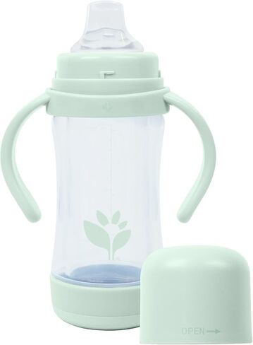 green sprouts® Glass & Sprout Ware® Sip & Straw 5oz., 6mo+, Plant-Plastic, Platinum-Cured Silicone, Dishwasher Safe, Grows with Baby, Tested for Hormones, 5oz, Light Sage in Kuwait