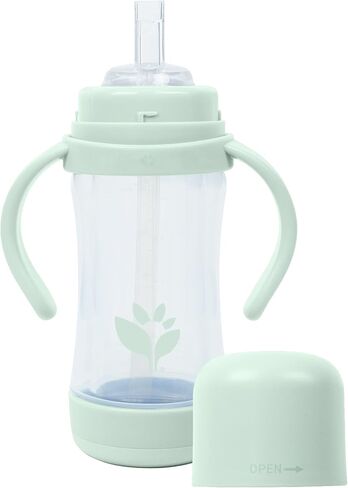 green sprouts® Glass & Sprout Ware® Sip & Straw 5oz., 6mo+, Plant-Plastic, Platinum-Cured Silicone, Dishwasher Safe, Grows with Baby, Tested for Hormones, 5oz, Light Sage in Kuwait
