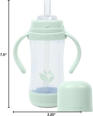 green sprouts® Glass & Sprout Ware® Sip & Straw 5oz., 6mo+, Plant-Plastic, Platinum-Cured Silicone, Dishwasher Safe, Grows with Baby, Tested for Hormones, 5oz, Light Sage in Kuwait