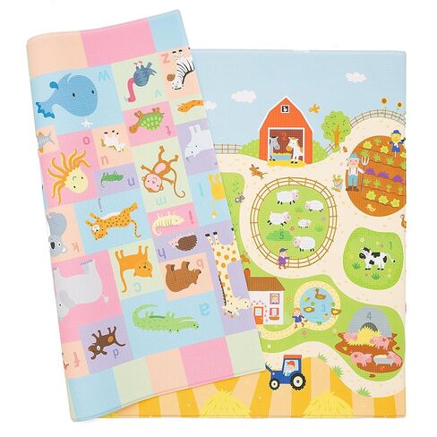Baby Care Play Mat (Medium, Playful - Busy Farm) 73’’ x 49’’ Original One-Piece Reversible Rollable Waterproof Play Mat for Infants, Babies, Toddler, and Kids in Kuwait