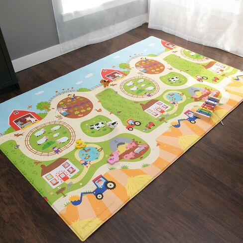 Baby Care Play Mat (Medium, Playful - Busy Farm) 73’’ x 49’’ Original One-Piece Reversible Rollable Waterproof Play Mat for Infants, Babies, Toddler, and Kids in Kuwait