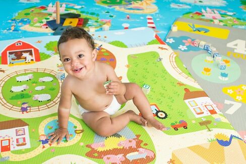 Baby Care Play Mat (Medium, Playful - Busy Farm) 73’’ x 49’’ Original One-Piece Reversible Rollable Waterproof Play Mat for Infants, Babies, Toddler, and Kids in Kuwait