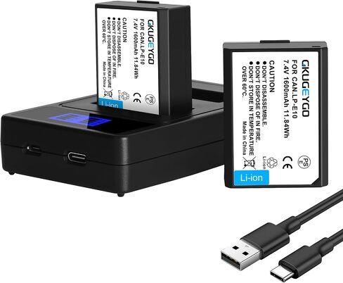 LP-E10 Replacement Battery and Dual Battery Charger Set Compatible with Canon EOS Rebel T7 T6 T5 T3 T100 Kiss X50 X70 X80 X90 EOS1100D 1200D 1300D 1500D 2000D 3000D 4000D Digital Camera in Kuwait