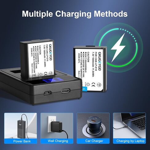 LP-E10 Replacement Battery and Dual Battery Charger Set Compatible with Canon EOS Rebel T7 T6 T5 T3 T100 Kiss X50 X70 X80 X90 EOS1100D 1200D 1300D 1500D 2000D 3000D 4000D Digital Camera in Kuwait