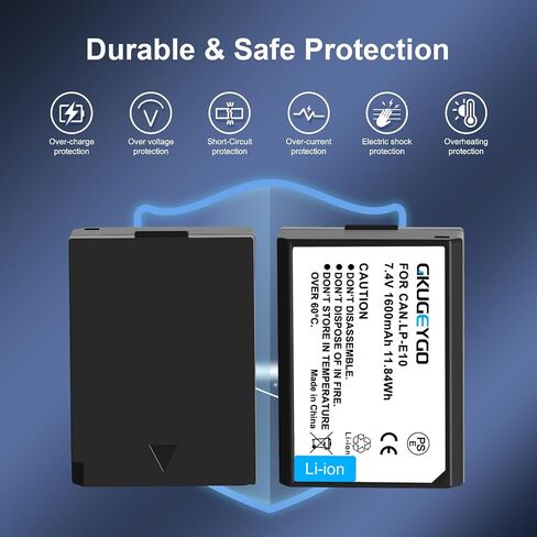 LP-E10 Replacement Battery and Dual Battery Charger Set Compatible with Canon EOS Rebel T7 T6 T5 T3 T100 Kiss X50 X70 X80 X90 EOS1100D 1200D 1300D 1500D 2000D 3000D 4000D Digital Camera in Kuwait
