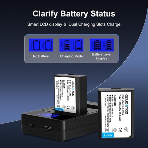 LP-E10 Replacement Battery and Dual Battery Charger Set Compatible with Canon EOS Rebel T7 T6 T5 T3 T100 Kiss X50 X70 X80 X90 EOS1100D 1200D 1300D 1500D 2000D 3000D 4000D Digital Camera in Kuwait