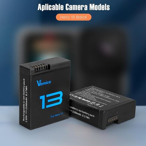 Vemico Hero 13 Battery Charger Kit 3x2100mAh Batteries and USB-C Charger | Compatible with Hero 13 Black Action Camera in Kuwait