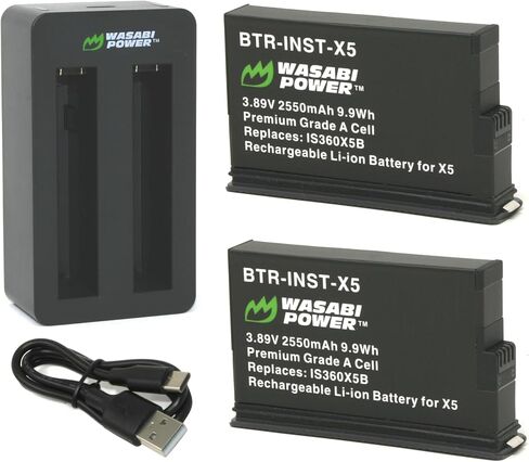 Wasabi Power Battery (2-Pack) and Dual USB-C Charger for Insta360 X5, CINSAAHA, CINSBAHA in Kuwait