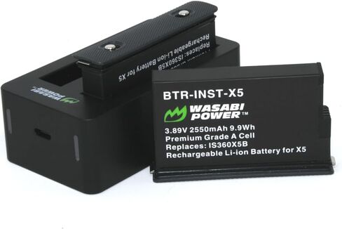 Wasabi Power Battery (2-Pack) and Dual USB-C Charger for Insta360 X5, CINSAAHA, CINSBAHA in Kuwait