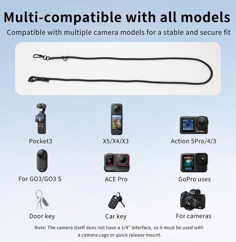 VRIG Crossbody Camera Strap for DJI Osmo Pocket 4 & Pocket 3/Xtra Muse | Adjustable Shoulder/Hand Wrist Straps Lanyard for Photography with a 1/4" Screw for Insta360 X5,DJI OSMO Action 6/5Pro/4/3 in Kuwait