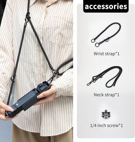 VRIG Crossbody Camera Strap for DJI Osmo Pocket 4 & Pocket 3/Xtra Muse | Adjustable Shoulder/Hand Wrist Straps Lanyard for Photography with a 1/4" Screw for Insta360 X5,DJI OSMO Action 6/5Pro/4/3 in Kuwait