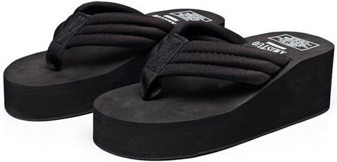 QZUnique Women Flip Flop, Thong Wedge Platform Sandals Arch Support Slippers High Heel Comfortable Cushion Shoes Summer Beach in Kuwait