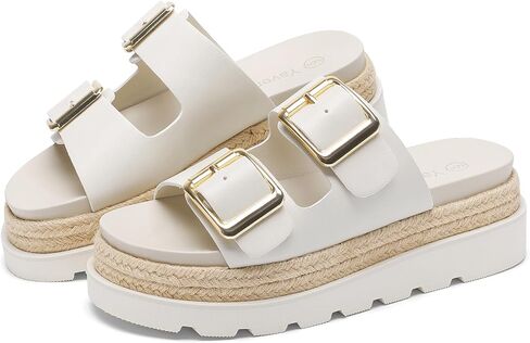 Yavero Womens Platform Sandals Espadrilles Slide Sandals with Double Buckle | Comfortable Flatform Sandals, Open Toe Design, Adjustable Buckle Fit, Summer Vacation Wear in Kuwait