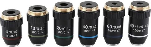 Achromatic Microscope Objective Lens 4X 20X 40X 60X 100X Oil Immersion RMS 20.2mm Thread for Biological Lab Microscope 160mm Tube Length Copper Core(4X) in Kuwait