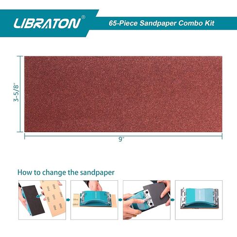 Sandpaper 65Pcs, Sand Paper, Sandpaper Assortment 80/120/400/600Grit | Assorted Sandpaper for Wood, Sanding Sponges, Sanding Handle, Heavy Grit Sandpaper Sheets for Wood, Metal, Wet & Dry Sanding in Kuwait