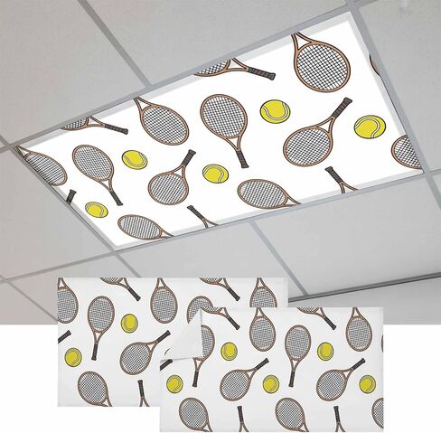 Fluorescent Light Covers, Tennis Sport Magnetic Light Covers for Ceiling Lights, Cartoon Classic Tennis Pattern Fluorescent Ceiling Shade Filters for Classroom Bedroom Office 4x2Ft x 2PCS in Kuwait