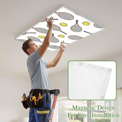 Fluorescent Light Covers, Tennis Sport Magnetic Light Covers for Ceiling Lights, Cartoon Classic Tennis Pattern Fluorescent Ceiling Shade Filters for Classroom Bedroom Office 4x2Ft x 2PCS in Kuwait