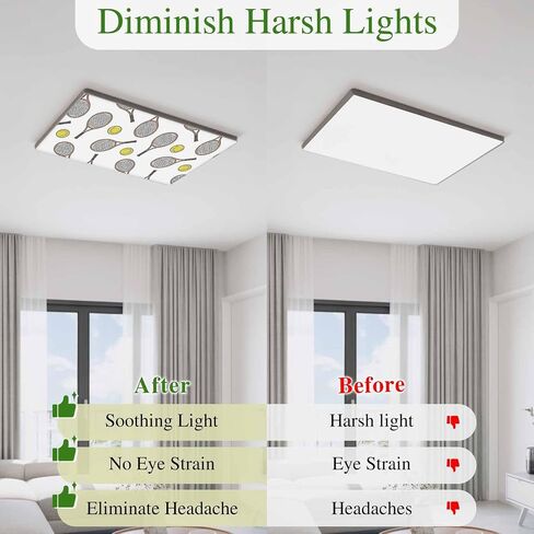 Fluorescent Light Covers, Tennis Sport Magnetic Light Covers for Ceiling Lights, Cartoon Classic Tennis Pattern Fluorescent Ceiling Shade Filters for Classroom Bedroom Office 4x2Ft x 2PCS in Kuwait
