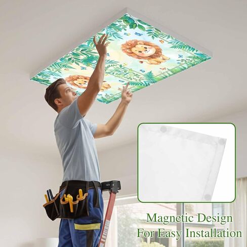 Fluorescent Light Covers, Cartoon Lion Magnetic Light Covers for Ceiling Lights, Summer Butterfly Flowers Tropical Palm Plants Fluorescent Ceiling Shade for Classroom Bedroom Office 4x2Ft x 1PCS in Kuwait