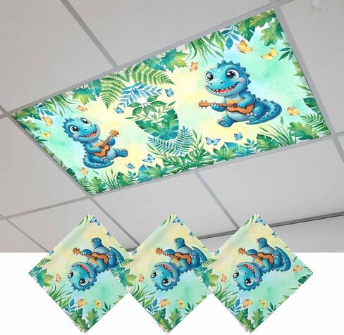 Fluorescent Light Covers, Cartoon Dinosaur Magnetic Light Covers for Ceiling Lights, Summer Butterfly Fern Tropical Palm Plants Fluorescent Ceiling Shade for Classroom Bedroom Office 4x2Ft x 4PCS in Kuwait