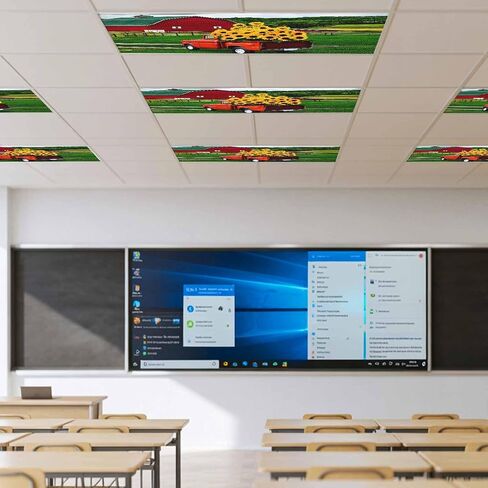 Fluorescent Light Covers, Yellow Sunflower Magnetic Light Covers for Ceiling Lights, Red Barn Truck Farmhouse Modern Art Fluorescent Ceiling Shade Filters for Classroom Bedroom Office 4x2Ft x 4PCS in Kuwait