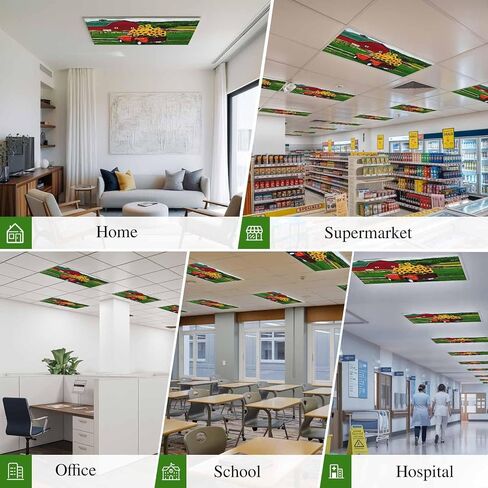 Fluorescent Light Covers, Yellow Sunflower Magnetic Light Covers for Ceiling Lights, Red Barn Truck Farmhouse Modern Art Fluorescent Ceiling Shade Filters for Classroom Bedroom Office 4x2Ft x 4PCS in Kuwait