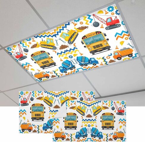 Fluorescent Light Covers, Cartoon Truck Magnetic Light Covers for Ceiling Lights, Cute Funny Engineering Vehicle Fluorescent Ceiling Shade Filters for Classroom Bedroom Office 4x2Ft x 1PCS in Kuwait