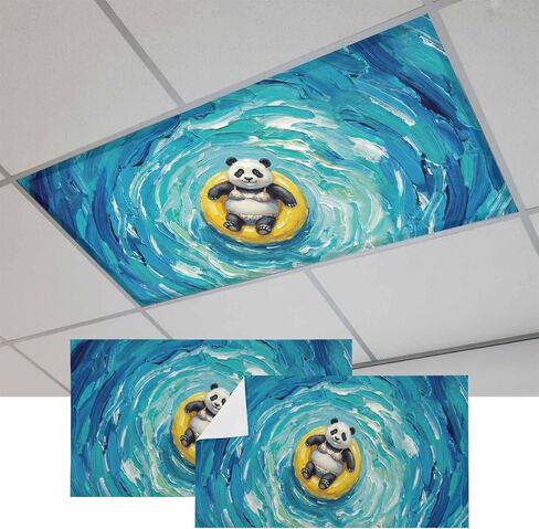 Fluorescent Light Covers, Summer Panda Magnetic Light Covers for Ceiling Lights, Blue Ocean Oil Painting Swimming Ring Fluorescent Ceiling Shade Filters for Classroom Bedroom Office 4x2Ft x 2PCS in Kuwait