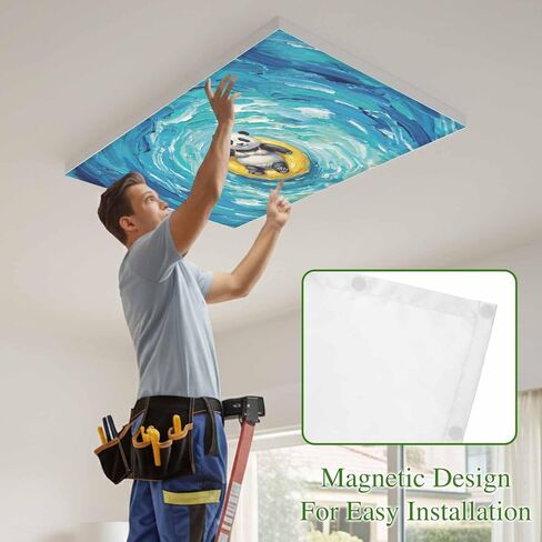 Fluorescent Light Covers, Summer Panda Magnetic Light Covers for Ceiling Lights, Blue Ocean Oil Painting Swimming Ring Fluorescent Ceiling Shade Filters for Classroom Bedroom Office 4x2Ft x 2PCS in Kuwait