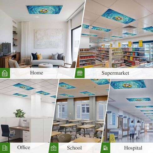 Fluorescent Light Covers, Summer Panda Magnetic Light Covers for Ceiling Lights, Blue Ocean Oil Painting Swimming Ring Fluorescent Ceiling Shade Filters for Classroom Bedroom Office 4x2Ft x 2PCS in Kuwait