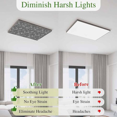 Fluorescent Light Covers, Grey Cartoon Space Magnetic Light Covers for Ceiling Lights, Star Spacecraft Rocket Meteorite Fluorescent Ceiling Shade Filters for Classroom Bedroom Office 4x2Ft x 3PCS in Kuwait