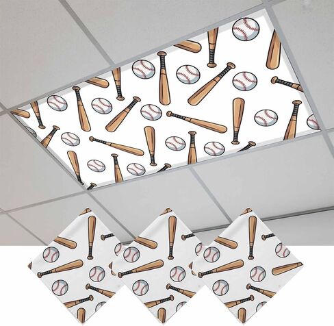 Fluorescent Light Covers, Baseball Sport Magnetic Light Covers for Ceiling Lights, Cartoon Classic Baseball Pattern Fluorescent Ceiling Shade Filters for Classroom Bedroom Office 4x2Ft x 4PCS in Kuwait