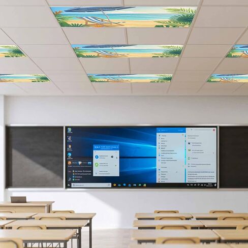 Fluorescent Light Covers, Coastal Beach Magnetic Light Covers for Ceiling Lights, Cartoon Summer Ocean Chairs Sky Blue Waves Fluorescent Ceiling Shade Filters for Classroom Bedroom Office 4x2Ft x 4PCS in Kuwait