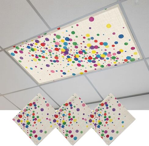 Fluorescent Light Covers, Colorful Polka Dot Magnetic Light Covers for Ceiling Lights, Cartoon Cute Abstract Graffiti Beige Fluorescent Ceiling Shade Filters for Classroom Bedroom Office 4x2Ft x 3PCS in Kuwait