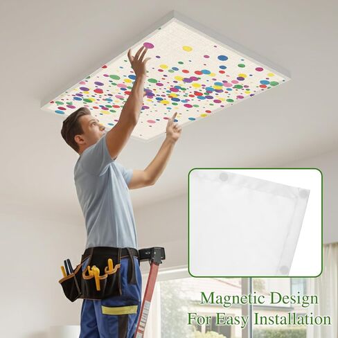 Fluorescent Light Covers, Colorful Polka Dot Magnetic Light Covers for Ceiling Lights, Cartoon Cute Abstract Graffiti Beige Fluorescent Ceiling Shade Filters for Classroom Bedroom Office 4x2Ft x 3PCS in Kuwait