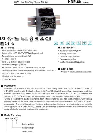 HDR-60-5 HDR-60-12 HDR-60-15 HDR-60-24 HDR-60-48 Switching Power Supply 5V12V15V24V48 60W DC(HDR-60-24) in Kuwait
