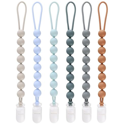 6-Pack Silicone Pacifier Clips for Baby Boys and Girls - One-Piece Beads, Rust-Free Holders, Teething Relief, Baby Necessities, Newborn Safe Baby Essentials in Kuwait
